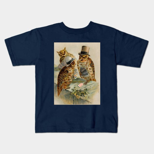 Poker Playing Owls Have an Ace Up Their Sleeve Kids T-Shirt by Star Scrunch